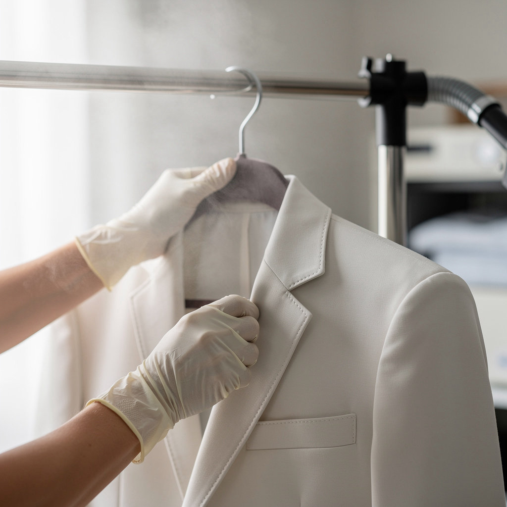 Mission Cleaners professional dry cleaning process for suits and delicate garments in San Diego